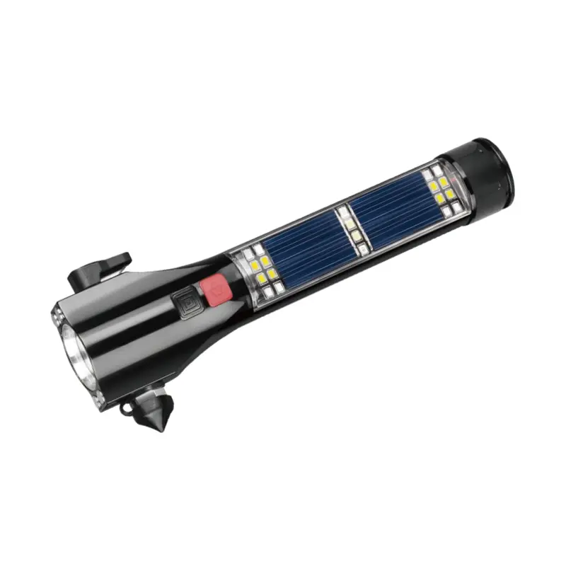 Solar Flashlight Powered Emergency Tool na may Safety Hammer